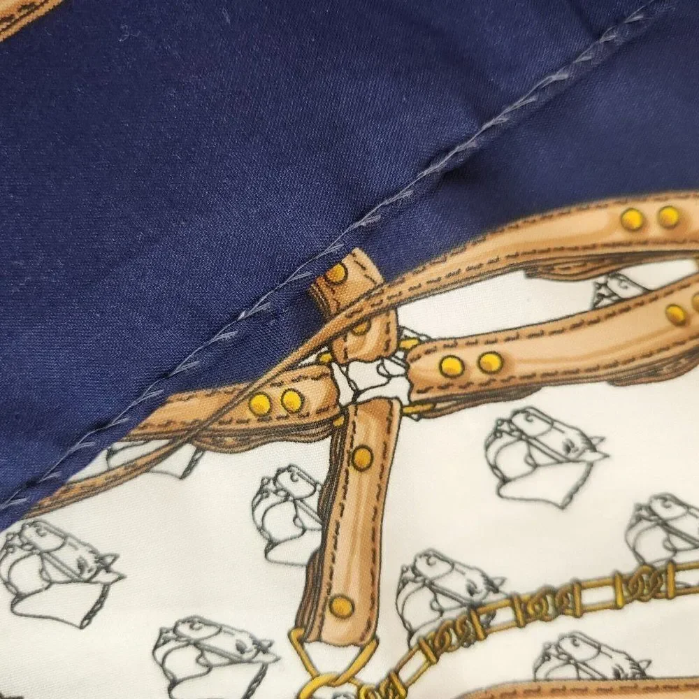 Vintage 70s Leonardi Paris Equestrian Horse Bit Square Scarf Wrap Red Blue 30